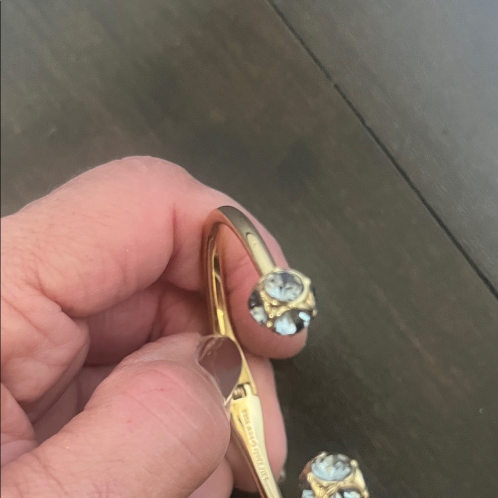 Gold-Tone Crystal Open Cuff Bracelet - Clear Crystal Accent - Picture 2 of 4